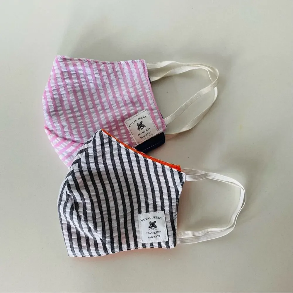 NEW Black White Fabric Cloth Adjustable Elastic Over Ear Face Covering Mask s/2